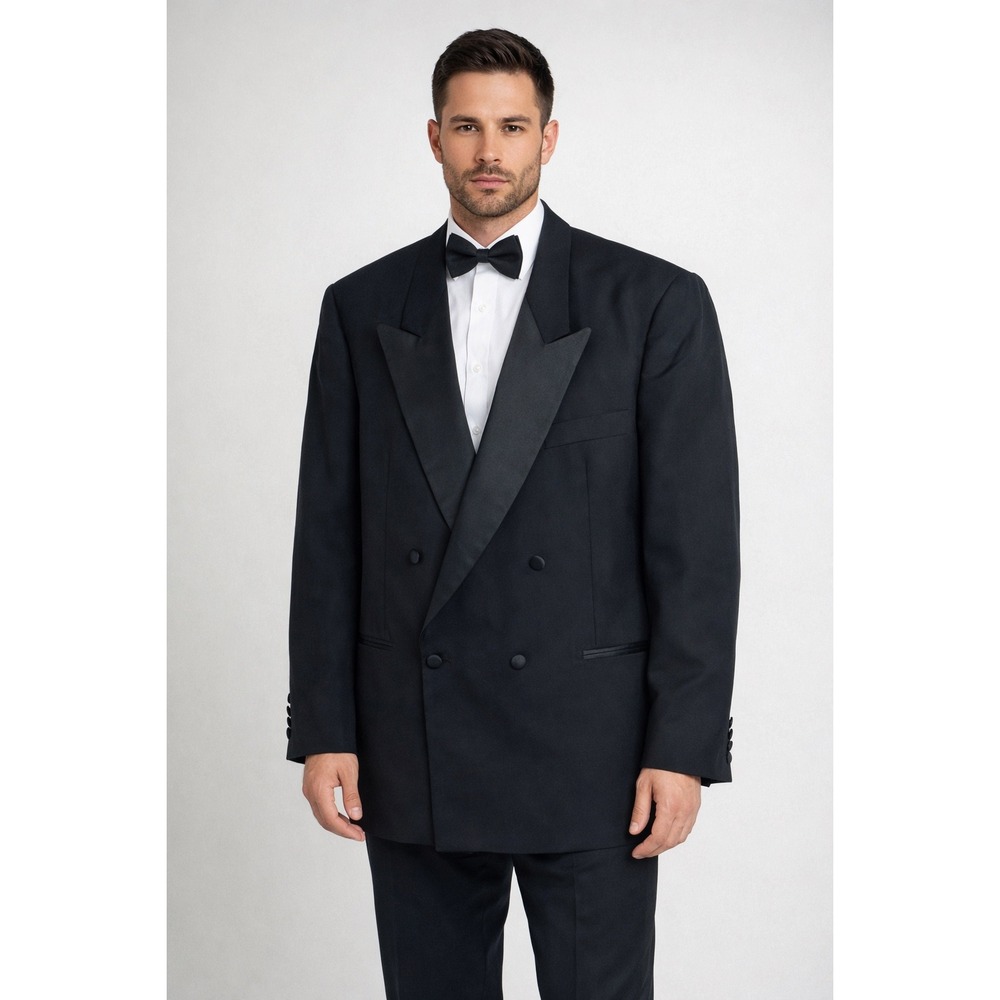 Dario Ferrozzi Tuxedo Jacket Mens 44R Black Excellent Double Breasted Peak Lapel